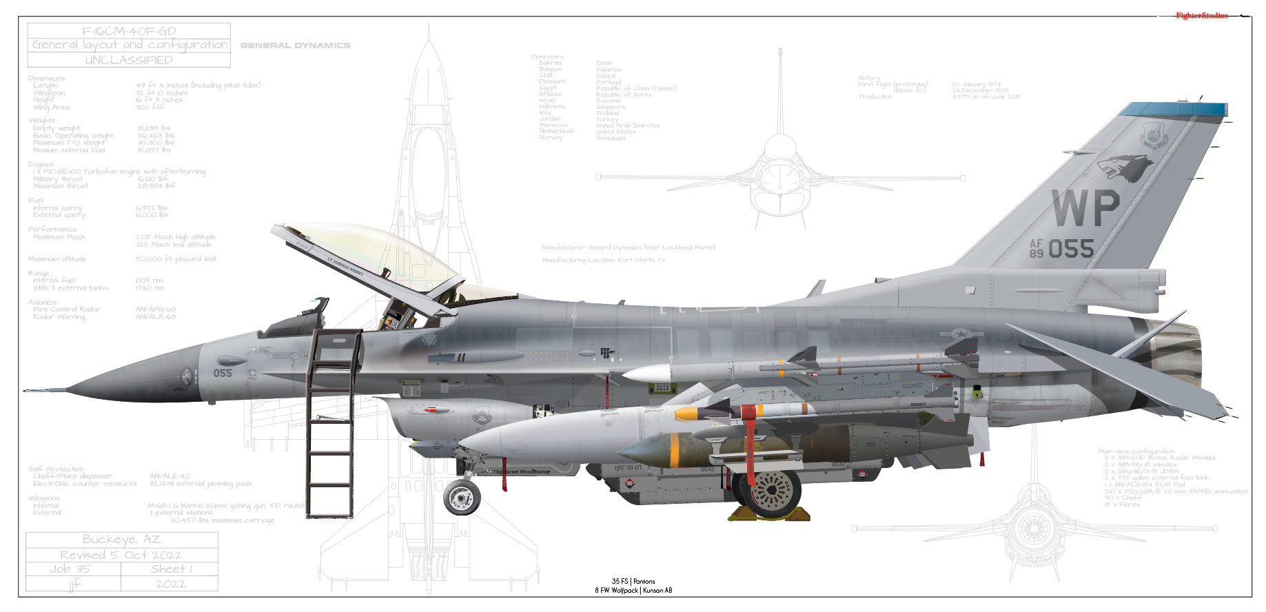 PACAF — F-16 Fighting Falcon Fine Art Aircraft Profile Prints